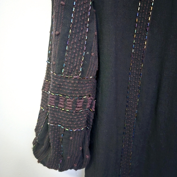 Free people Small Oversized Bohemian Metallic Beaded Black Embroidered Blouse - Picture 8 of 9